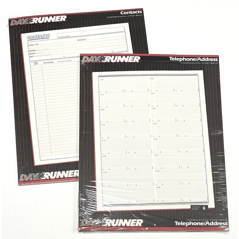 VTG 1988 DAY RUNNER Entrepreneur 8.5"x11" Telephone/Address & Contacts REFILLS